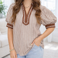 Khaki Stripe Bubble Sleeve Blouse January.