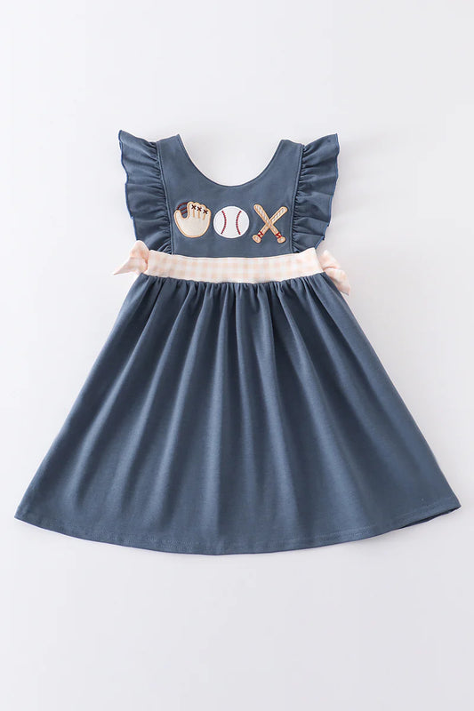 SALE - Navy Baseball Applique Girl Ruffle Dress