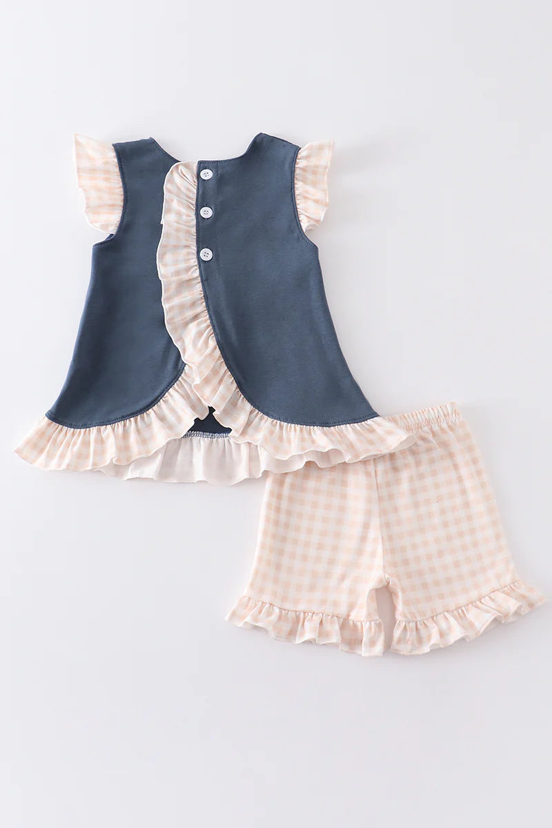 SALE - Navy Baseball Applique Ruffle Girl Set