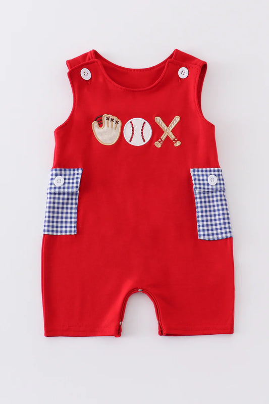 SALE - Red Baseball Applique Boy JonJon