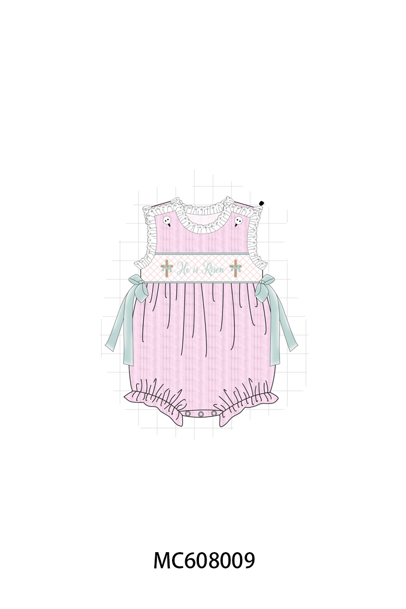 PO101 Pink&blue he is risen smocked jacquard collection