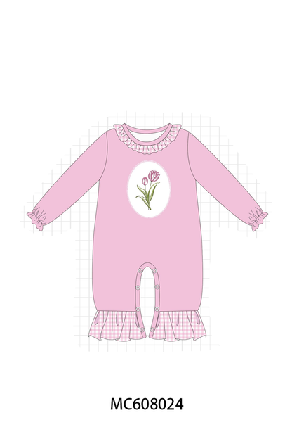 PO101 Pink floral embroidery gingham collection