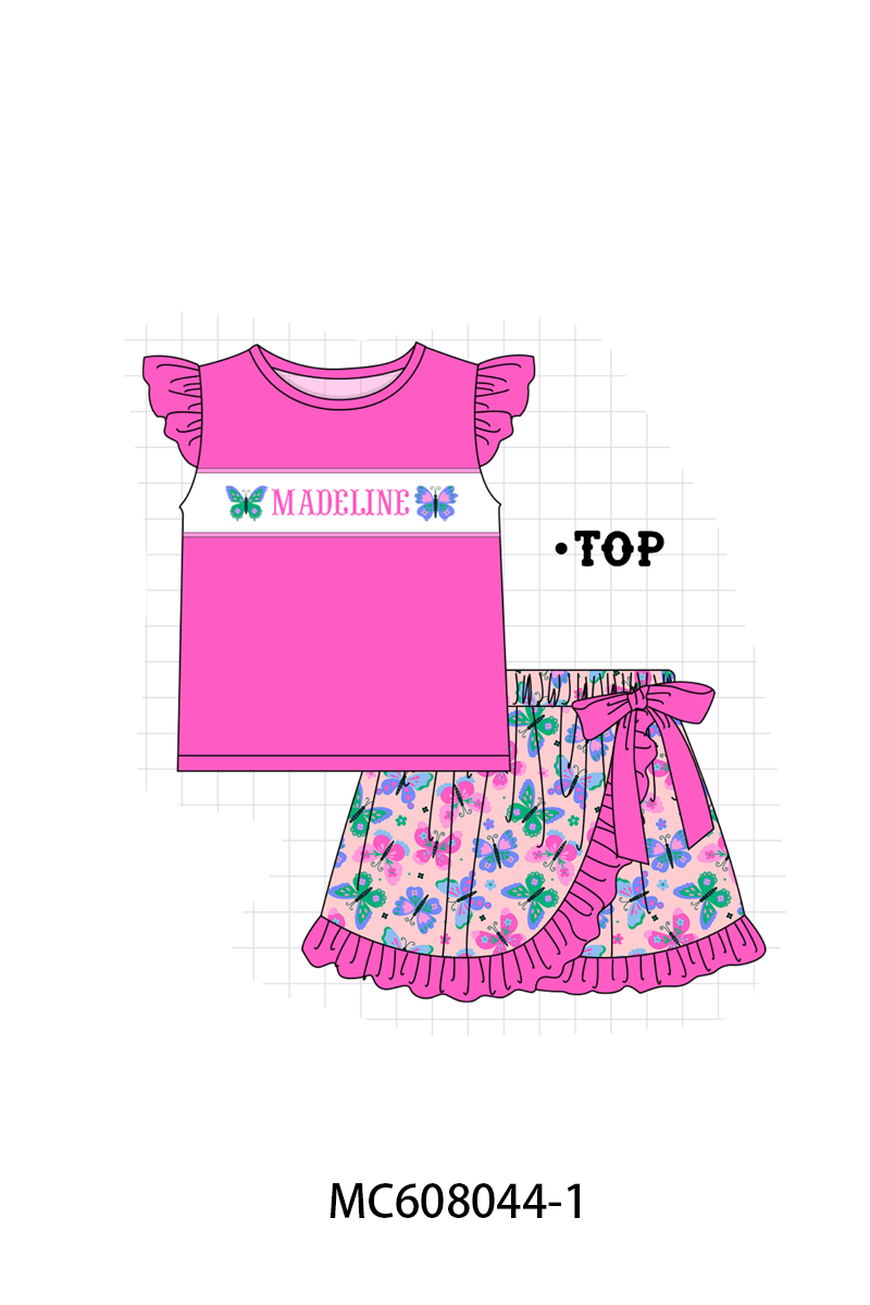 PO101 Magenta monogram embroidery ruffle collection