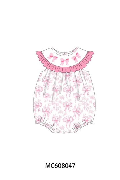 PO101 Pink bow embroidery ruffle collection