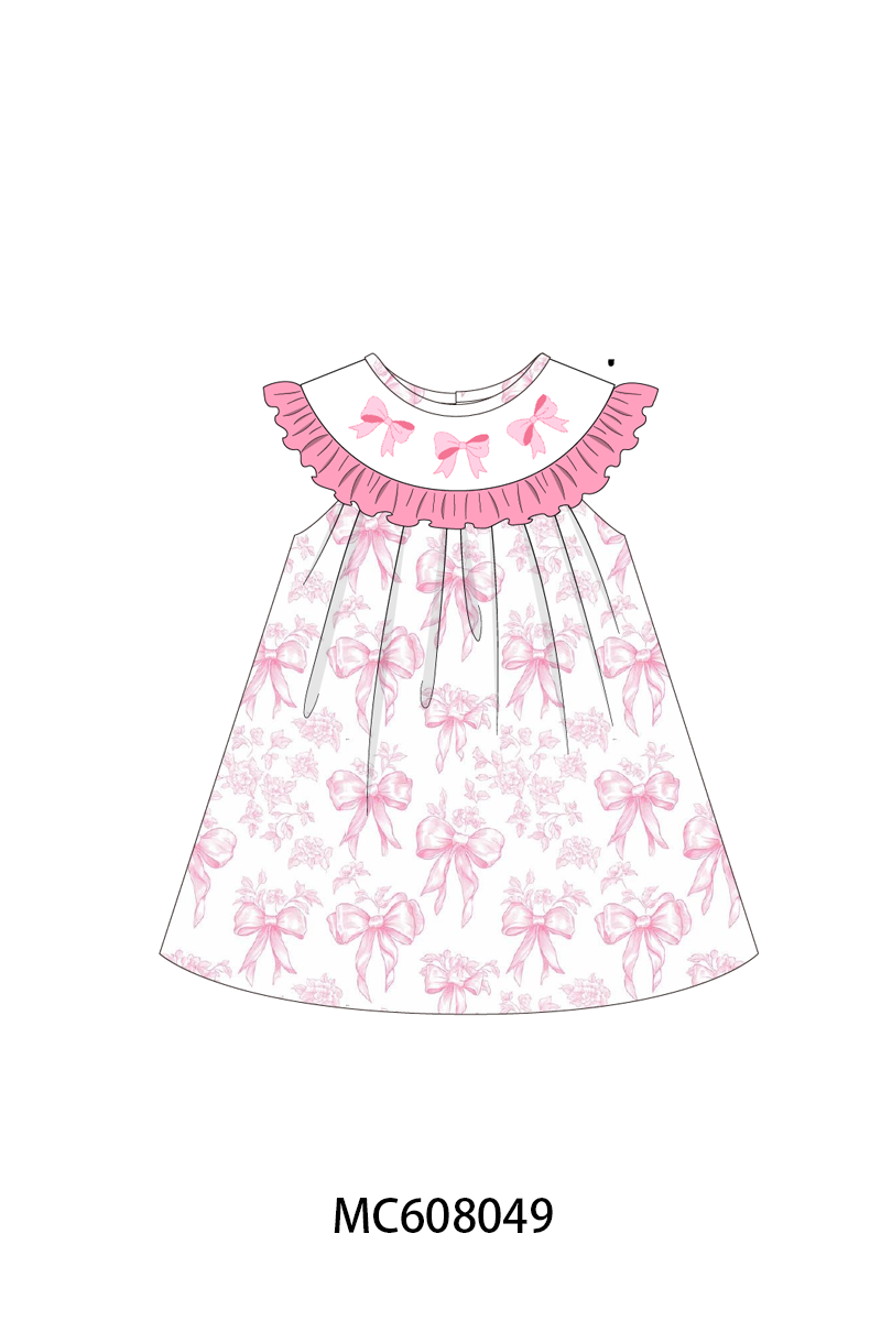 PO101 Pink bow embroidery ruffle collection