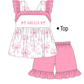 PO101 Pink bow monogram embroidery ruffle collection