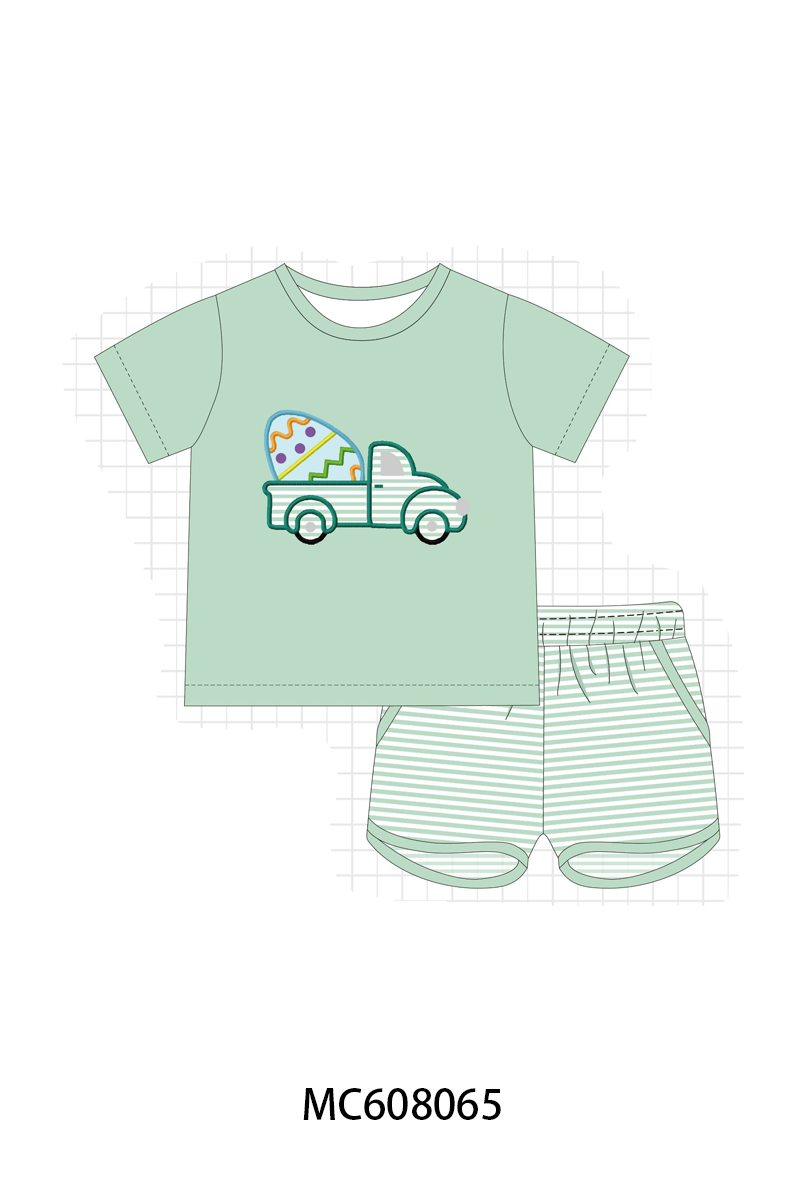 PO101 Sage easter bunny embroidery stripe collection