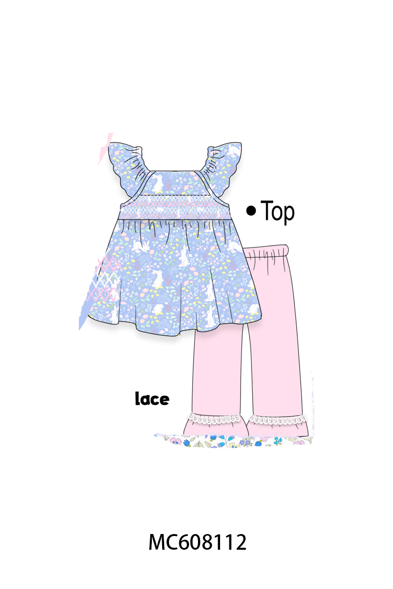 PO101 Blue easter floral smocked collection
