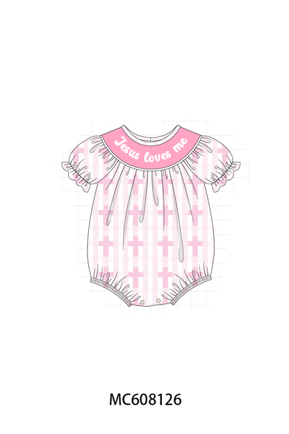PO101 Pink Jesus Loves Me embroidery cross collection