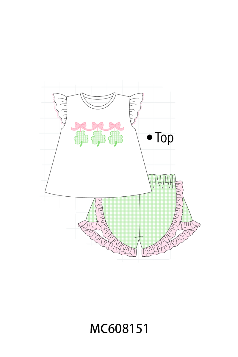 PO101 Green clover applique gingham collection