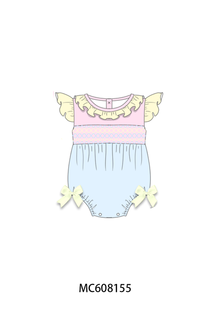 PO101 Pink color block smocked ruffle collection