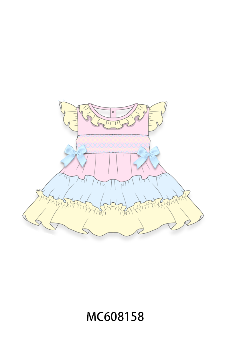 PO101 Pink color block smocked ruffle collection