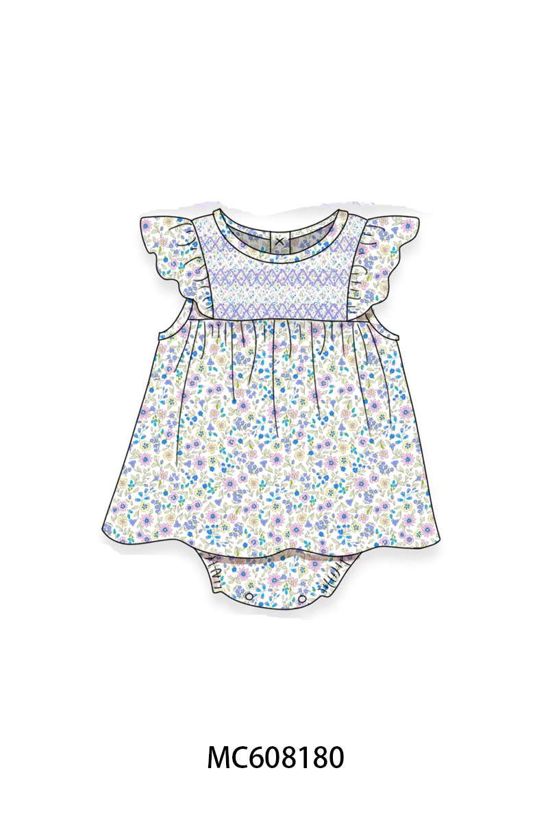 PO101 Purple floral smocked ruffle collection