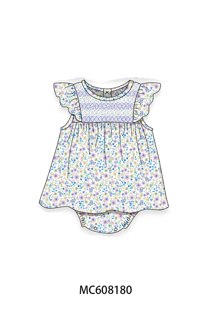 PO101 Purple floral smocked ruffle collection