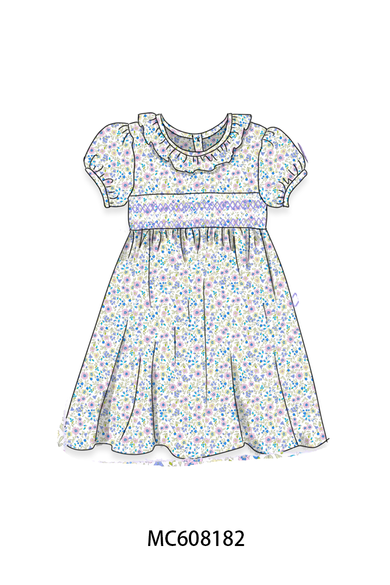 PO101 Purple floral smocked ruffle collection