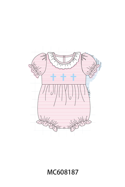 PO101 Pink&blue cross embroidery stripe collection 1