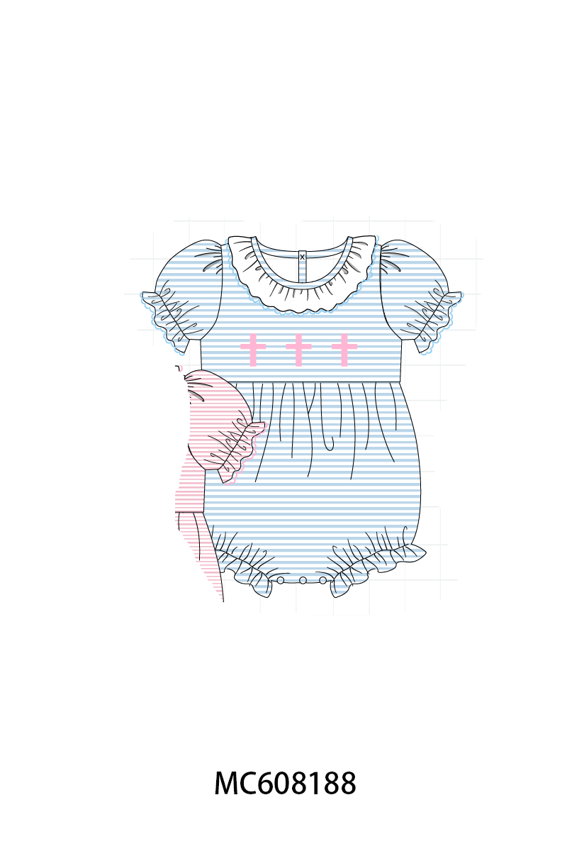 PO101 Pink&blue cross embroidery stripe collection 1