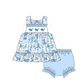 PO101 Blue camouflage whale embroidery ruffle collection