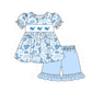 PO101 Blue camouflage whale embroidery ruffle collection