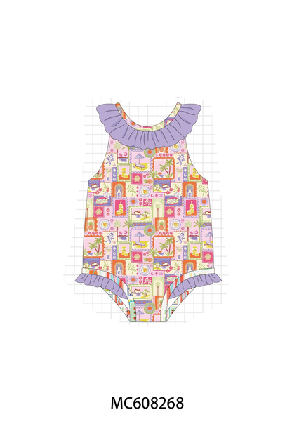 PO101 Purple beach ruffle swimsuit collection