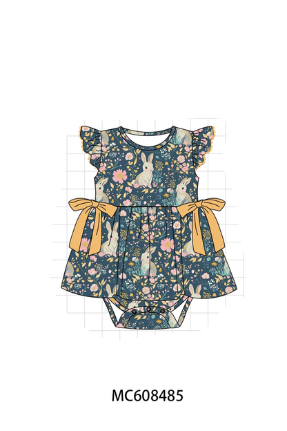 PO101 Navy bunny floral print ruffle collection