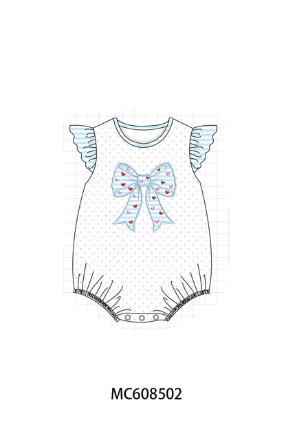 PO101 Blue bow applique dot ruffle collection