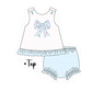PO101 Blue bow applique dot ruffle collection