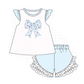 PO101 Blue bow applique dot ruffle collection
