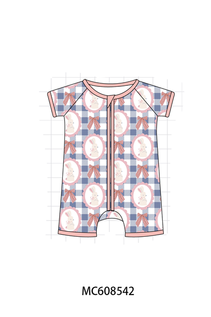 PO101 Pink easter bunny checkered bow bamboo collection
