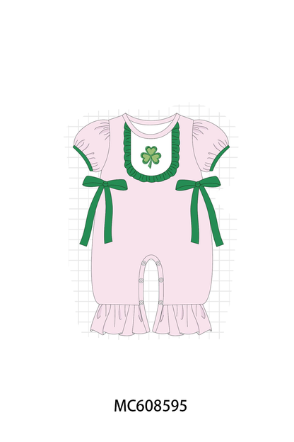 PO101 Green&pink clover embroidery ruffle stripe collection