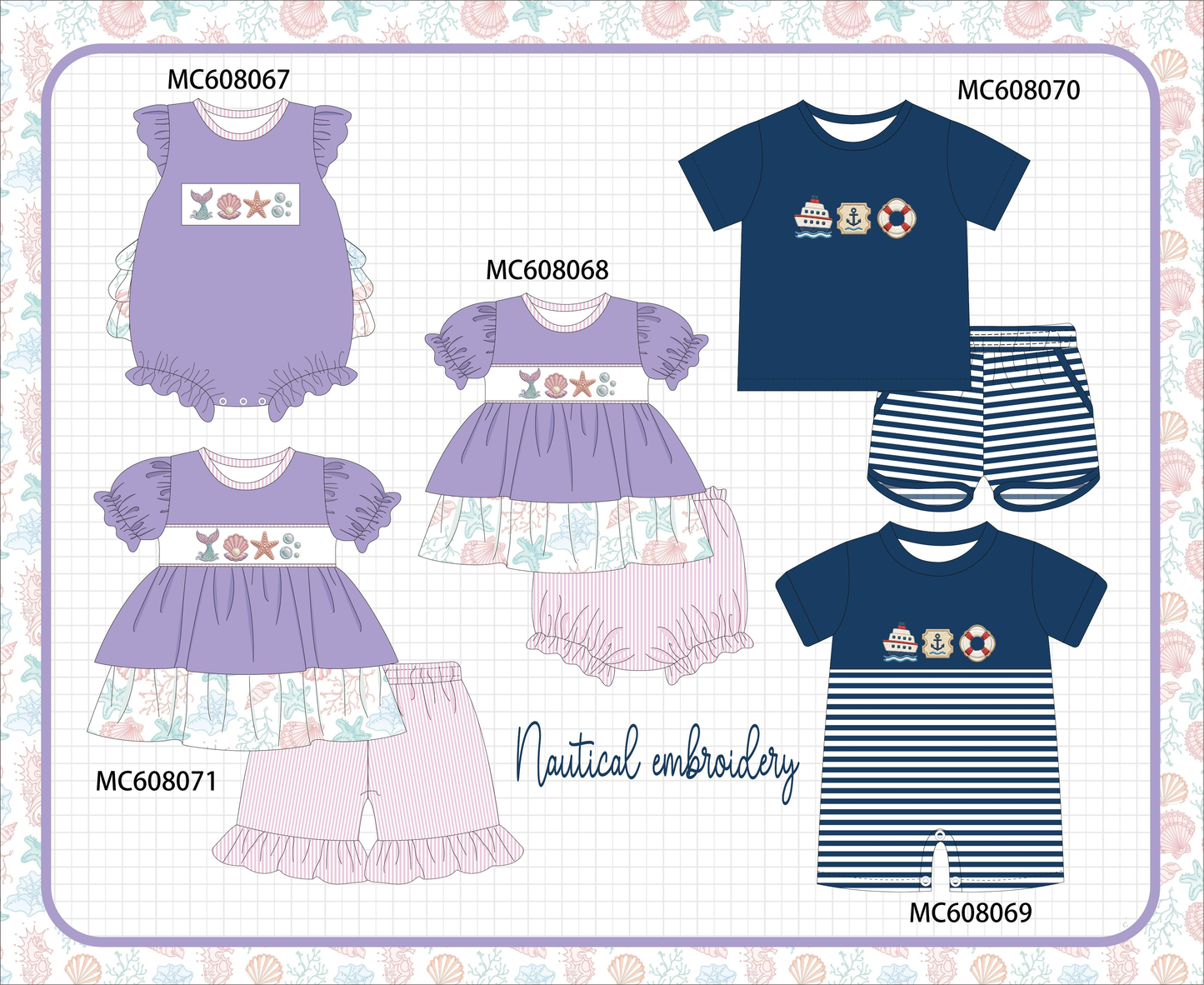 PO101 Navy&purple nautical embroidery collection