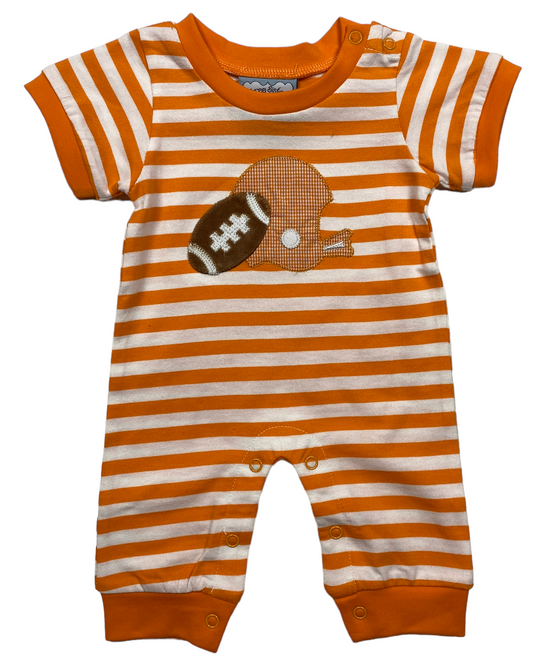 Three Sisters • orange football boys romper