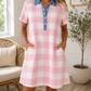 Pink Waffle Plaid Collar Dress RTS