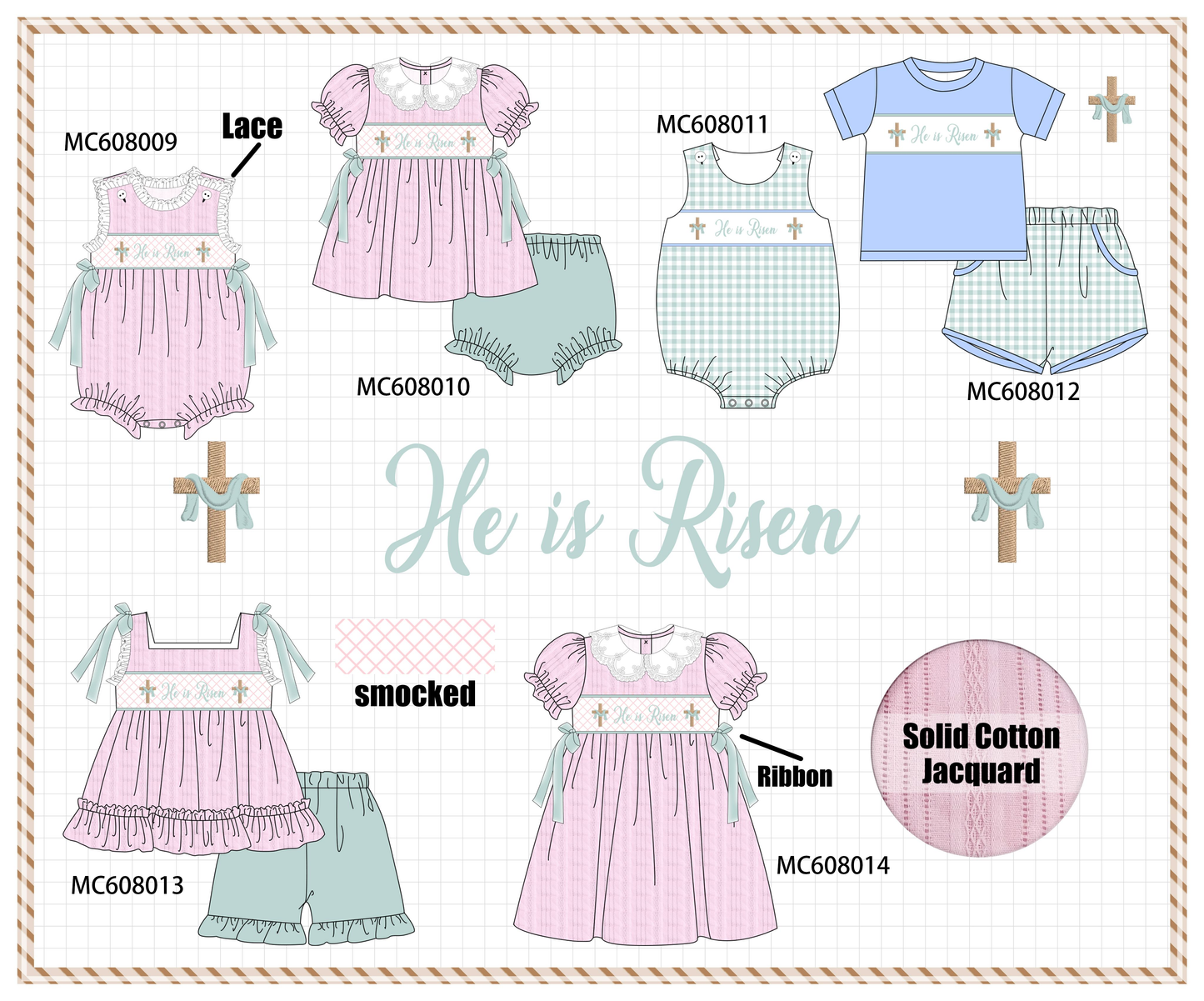 PO101 Pink&blue he is risen smocked jacquard collection