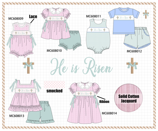 PO101 Pink&blue he is risen smocked jacquard collection