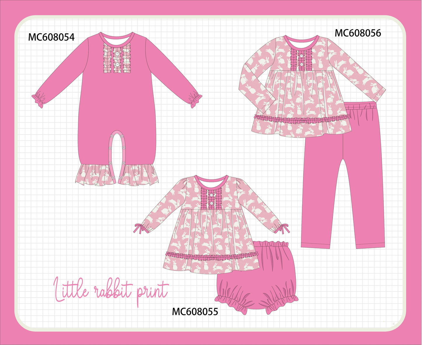 PO101 Pink bunny print ruffle collection