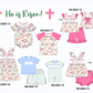 PO101 Pink cross he is risen embroidery floral collection