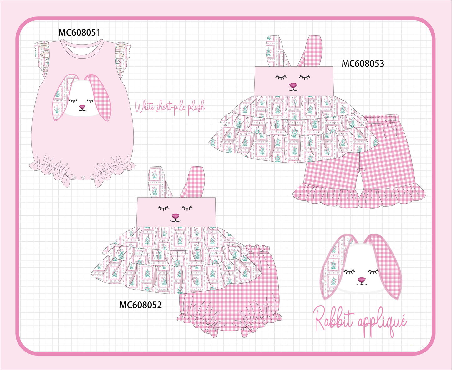 PO101 Pink easter bunny applique floral gingham collection