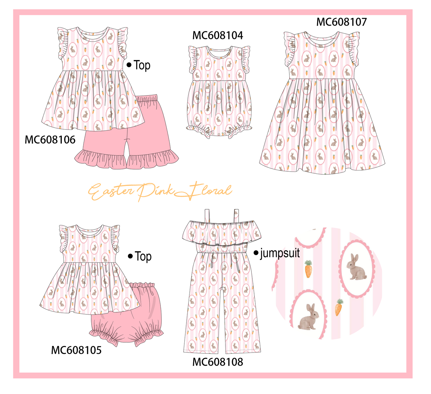 PO101 Pink easter bunny carrot print collection