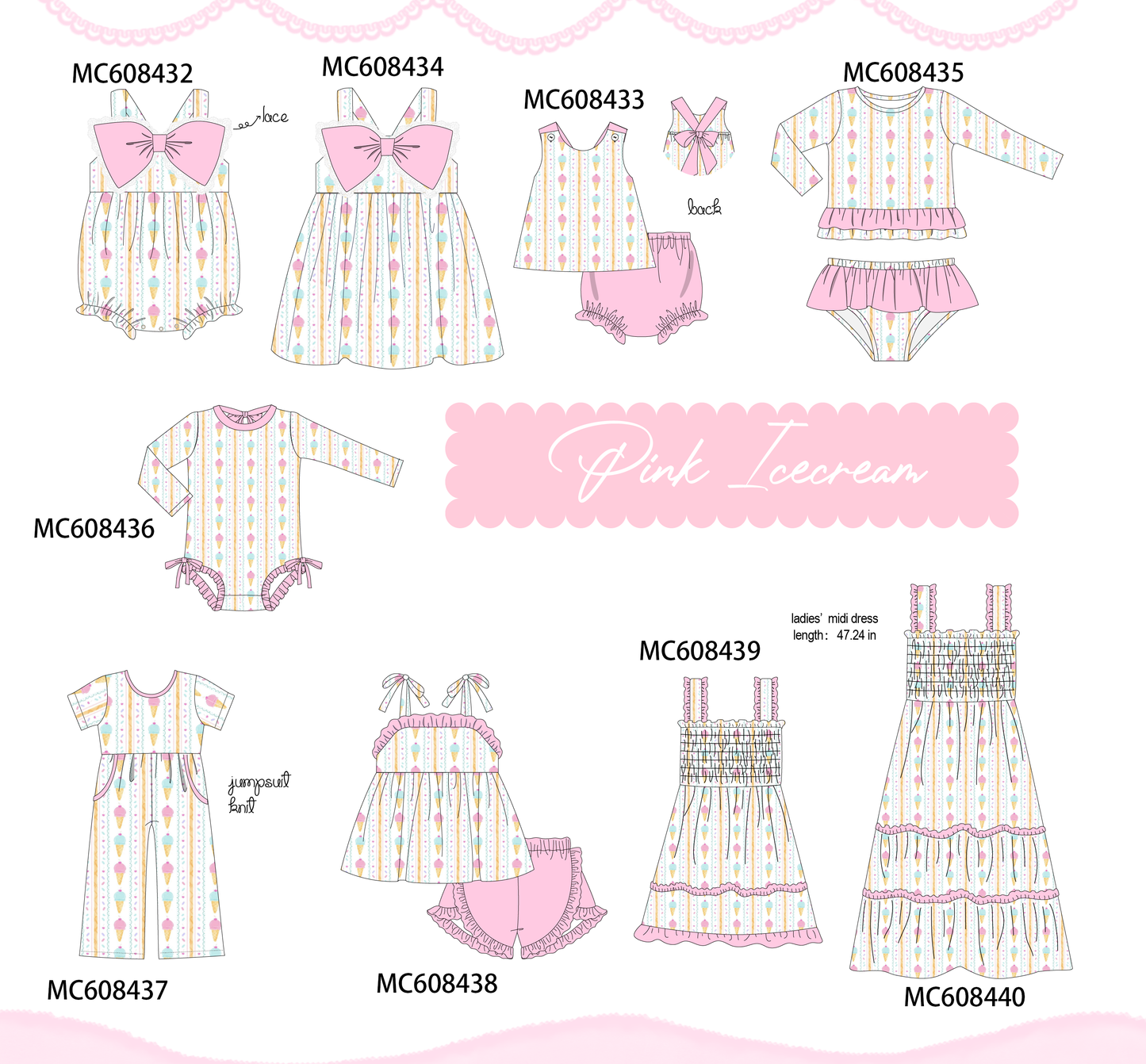 PO101 Pink ice cream bow lace collection