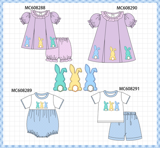 PO101 Purple&blue easter bunny embroidery checkered collection