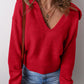 Red V Neck Ribbed Sweater RTS