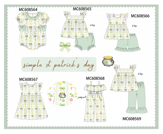 PO101 Sage St. Patricks Day clover bow print collection
