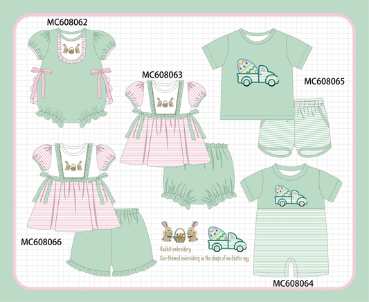 PO101 Sage easter bunny embroidery stripe collection
