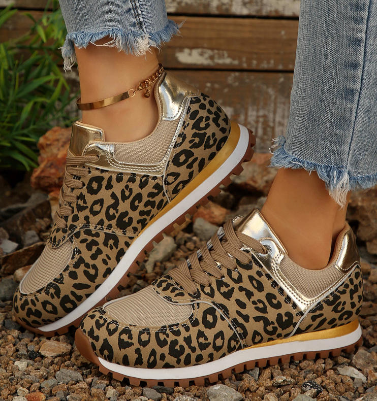 Leopard Patchwork Lace Up Sneakers RTS