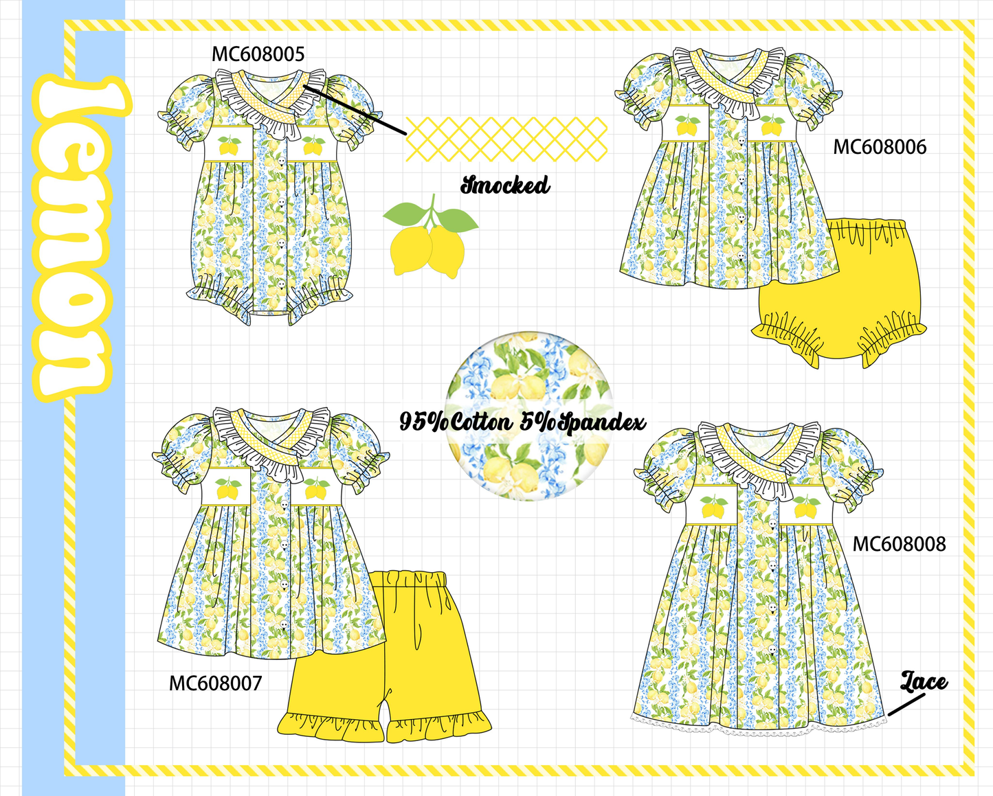 PO101 Yellow lemon smocked ruffle collection
