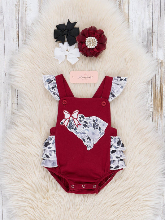 South Carolina Embroidered Floral Ruffle Bubble