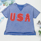 Blue  Mineral Wash USA Patch V Neck Tee RTS