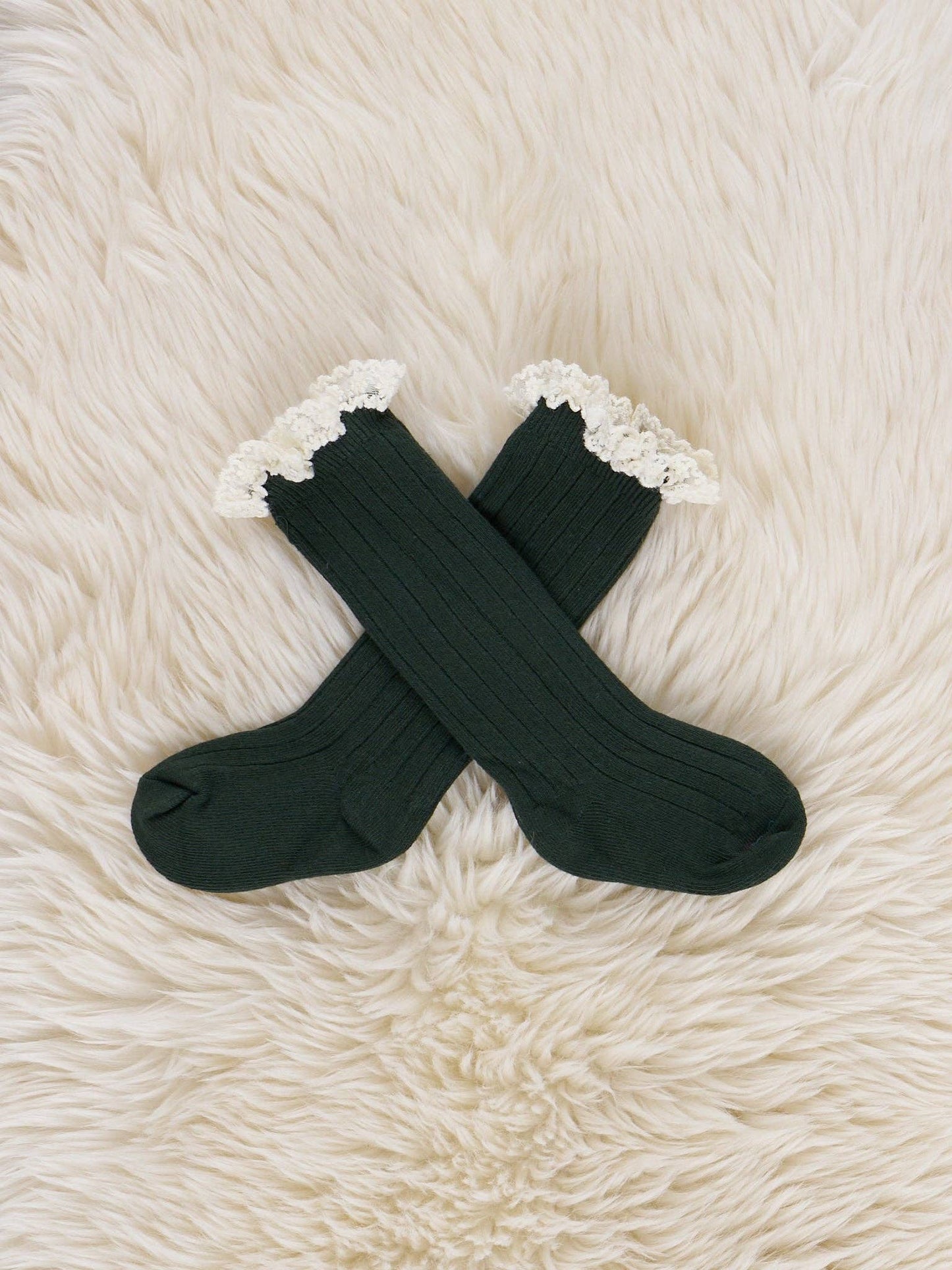 Lace Trim Knee Socks - Green