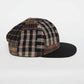 Flat Brim Trucker Hat - Brown Plaid w/ Faux Leather Brim